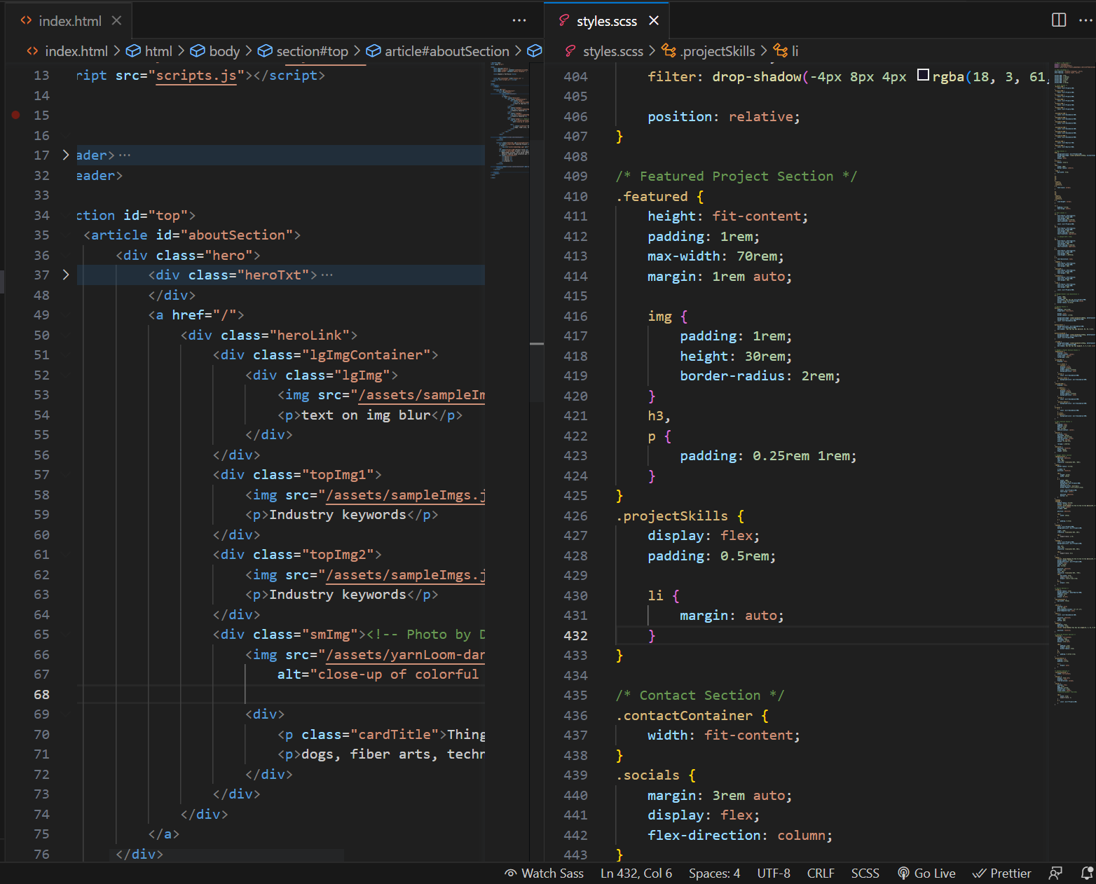 screenshot of this website's code